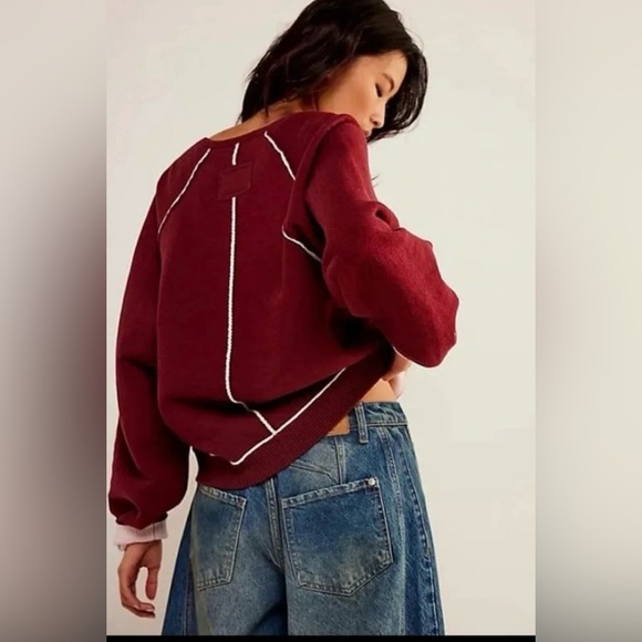 NWT Free People We the Free Midnight Pullover M Red Valentine Combo Sweater - Picture 2 of 9
